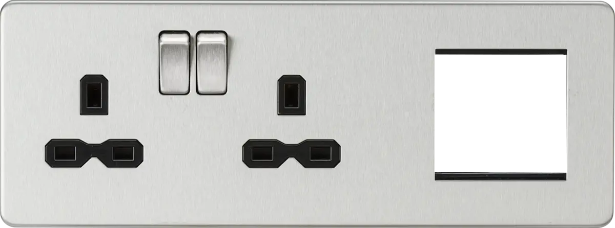 Knightsbridge 13A 2G DP Socket + 2G Modular Combination Plate - Brushed Chrome with Black Insert – SFR192LBC