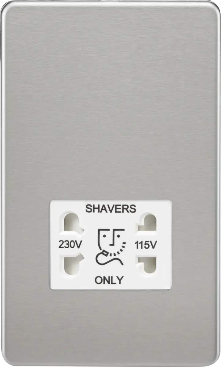 Knightsbridge 115V/230V Dual Voltage Shaver Socket - Brushed Chrome with White Insert – SF8900BCW