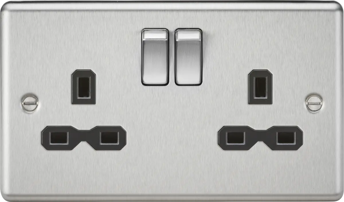 Knightsbridge 13A 2G DP Switched Socket with Twin Earths - Brushed Chrome with Black Insert – CL9BC