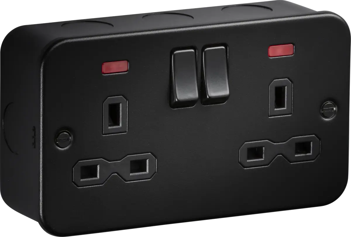 Knightsbridge Metal Clad Black 13A 2G DP Switched Socket with neons – MR9000NTB Knightsbridge