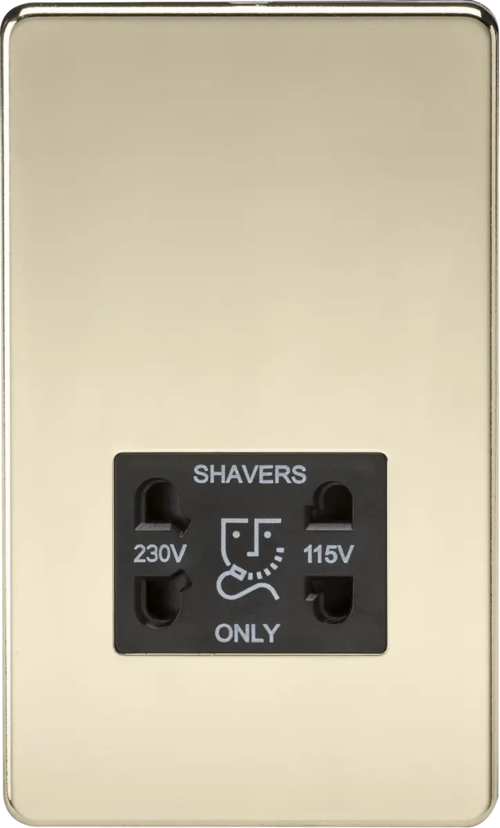 Knightsbridge 115V/230V Dual Voltage Shaver Socket - Polished Brass with Black Insert – SF8900PB