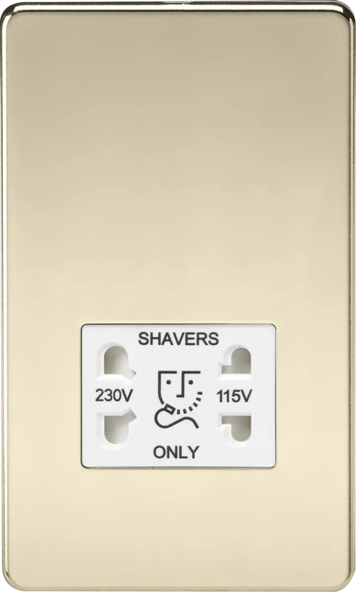 Knightsbridge 115V/230V Dual Voltage Shaver Socket - Polished Brass with White Insert – SF8900PBW