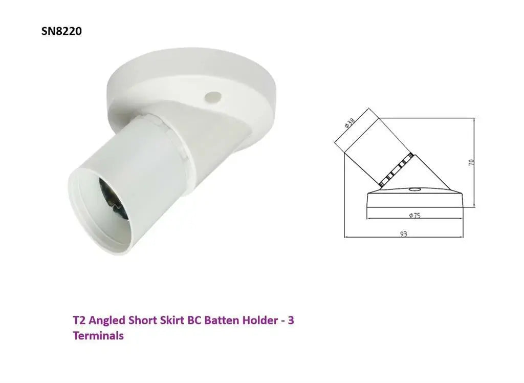 Knightsbridge T2 BC B22 Batten & Cord Grip Lampholder – White – SN8210 SN8220 SN8230 SN8250