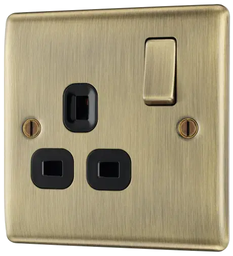 BG Nexus Metal Single Socket in Antique Brass with Black Inserts - NAB21B-01 BG (British General)