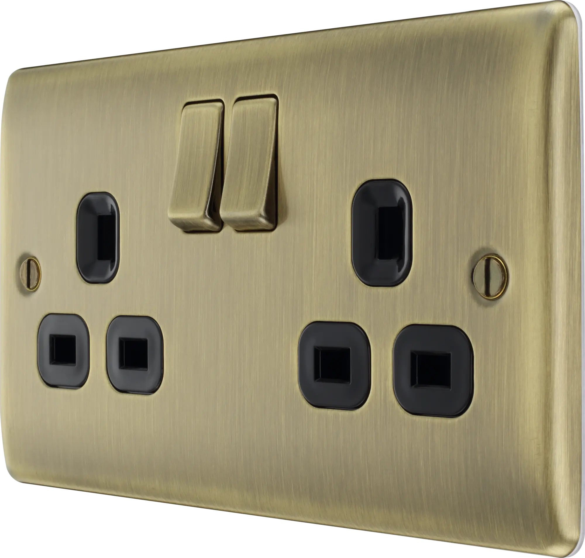 BG Nexus Antique Brass Double Socket 2 Gang Black Inserts 13 Amp - NAB22B BG (British General)