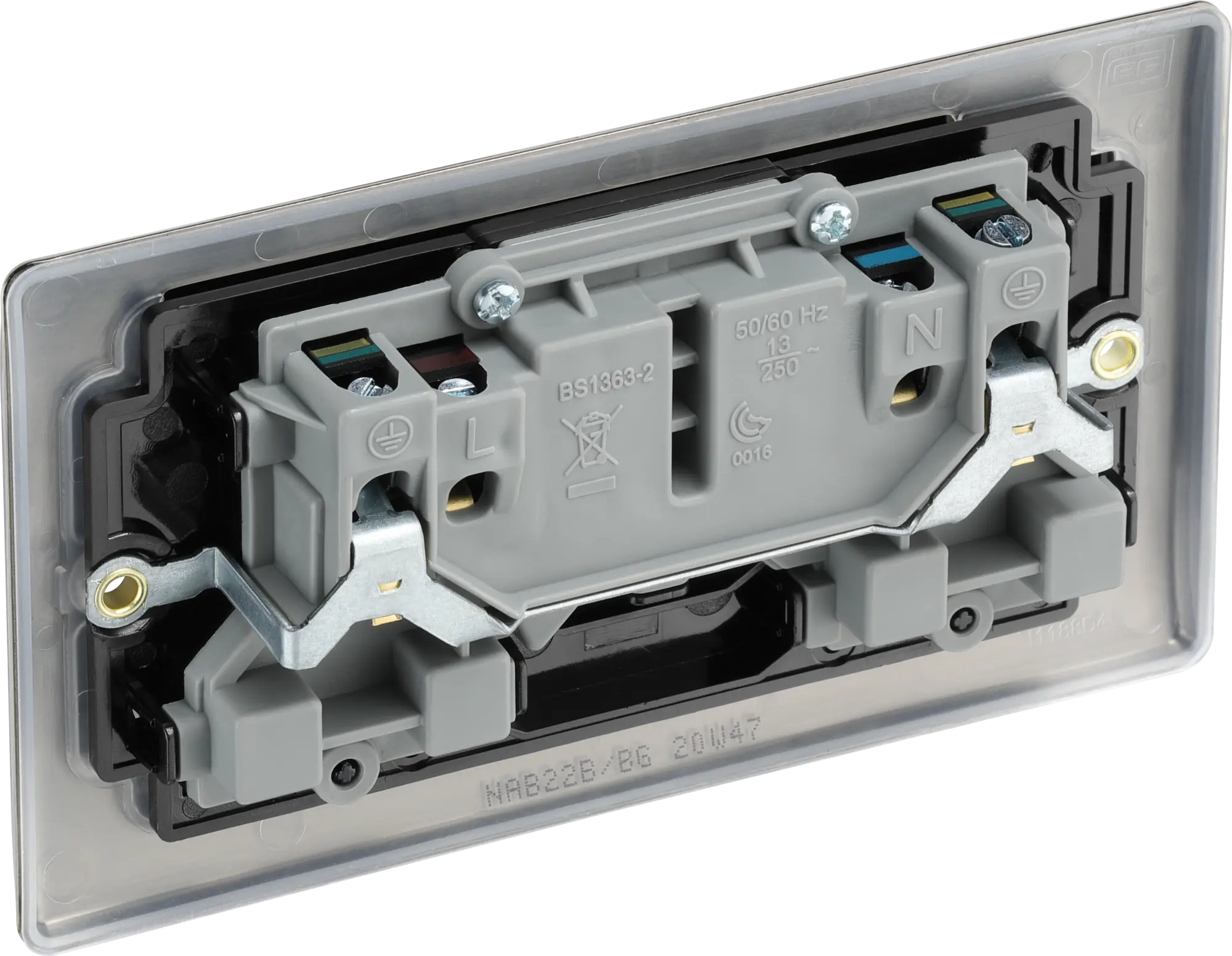 BG Nexus Antique Brass Double Socket 2 Gang Black Inserts 13 Amp - NAB22B BG (British General)