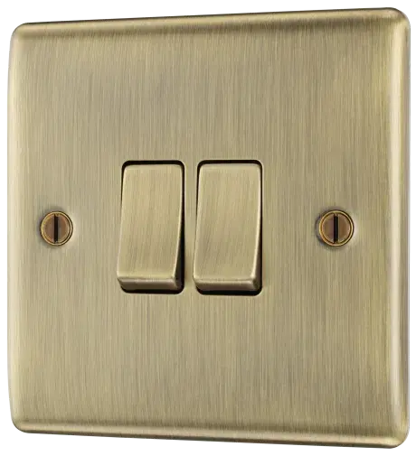 BG Nexus Metal 2 Gang Light Switch in Antique Brass- NAB42-01 BG (British General)