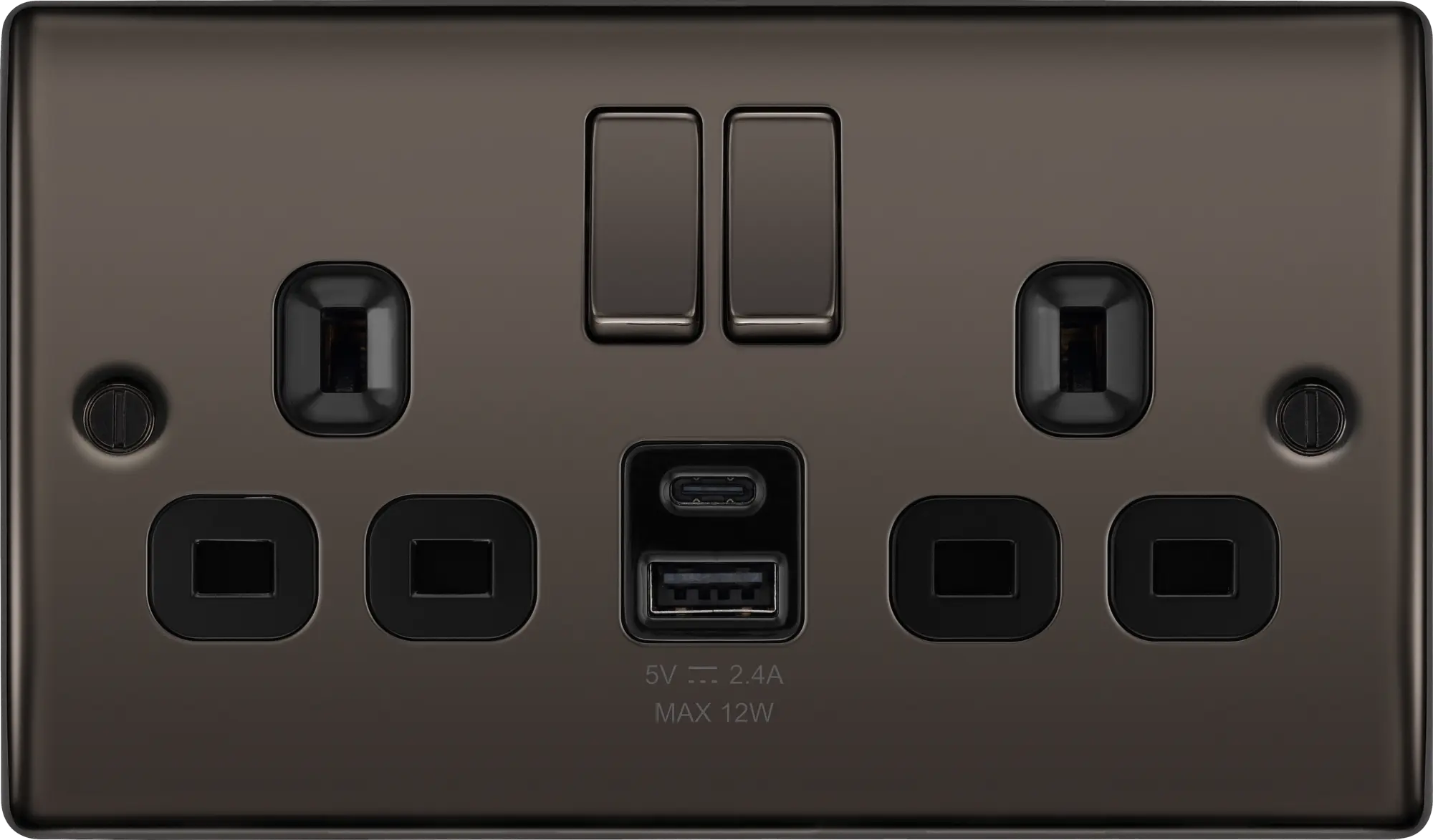 BG Nexus Metal USB USBC 12W Double Socket in Black Nickel NBN22UAC12B BG Nexus