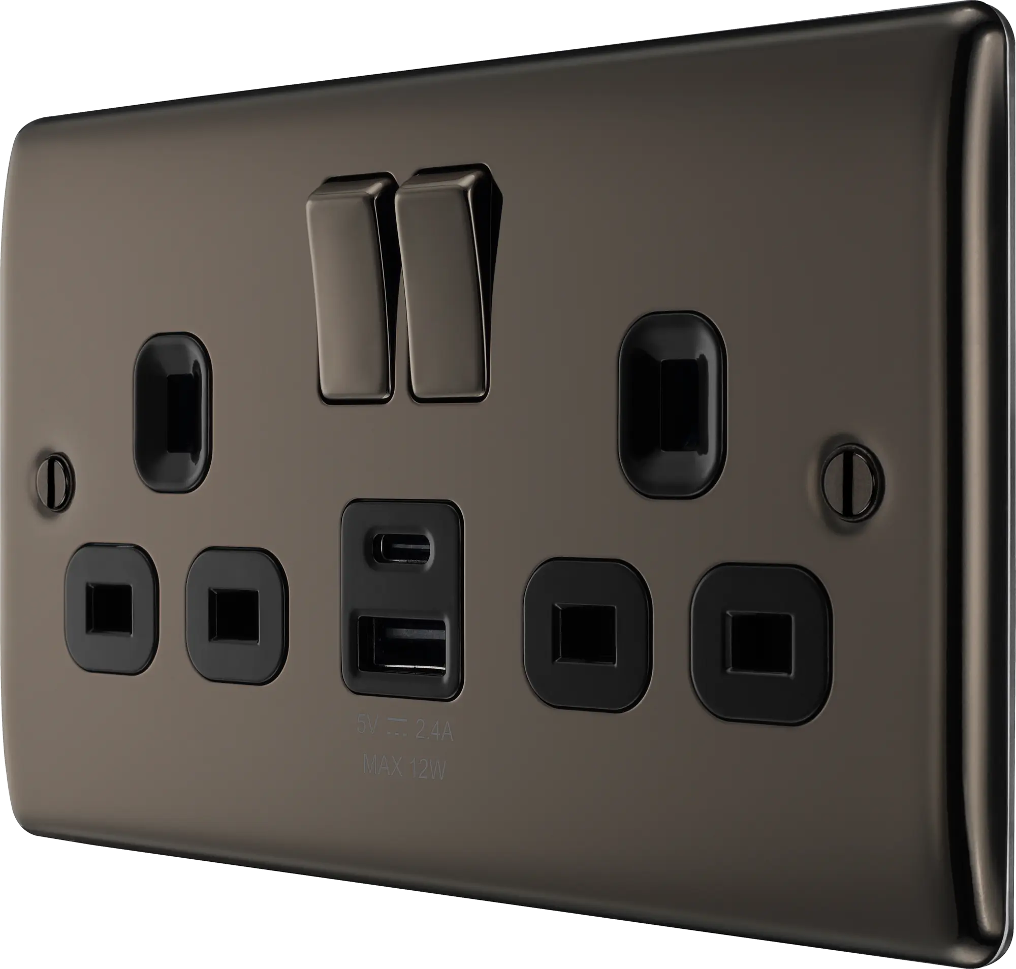 BG Nexus Metal USB USBC 12W Double Socket in Black Nickel NBN22UAC12B BG Nexus