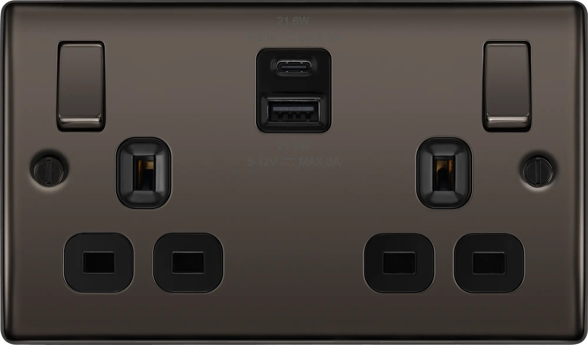 BG Nexus Metal USB USBC 22W Double Socket in Black Nickel NBN22UAC22B BG Nexus