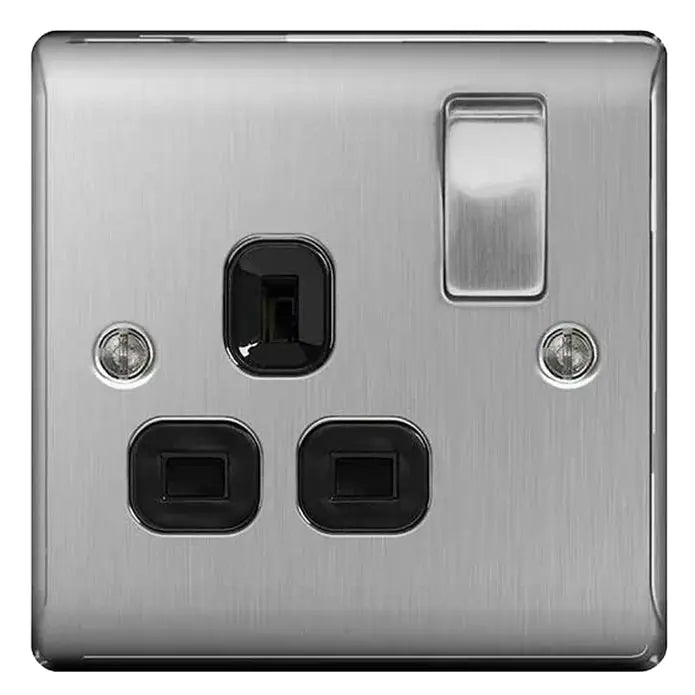 BG Nexus Brushed Steel Switches and Sockets with Black Inserts – Full Range BG Nexus