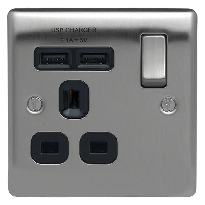 BG Nexus Brushed Steel Switches and Sockets with Black Inserts – Full Range BG Nexus