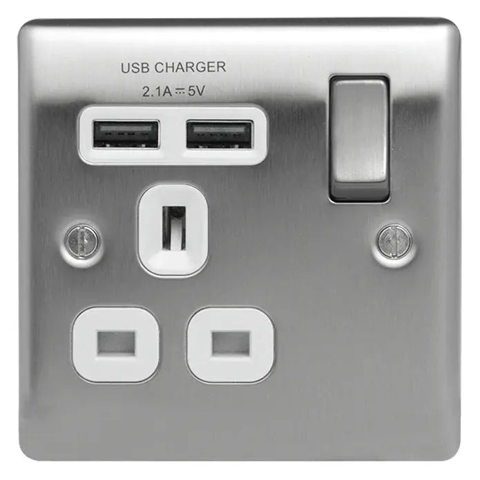 BG Nexus Brushed Steel Switches and Sockets with White Inserts – Full Range BG Nexus
