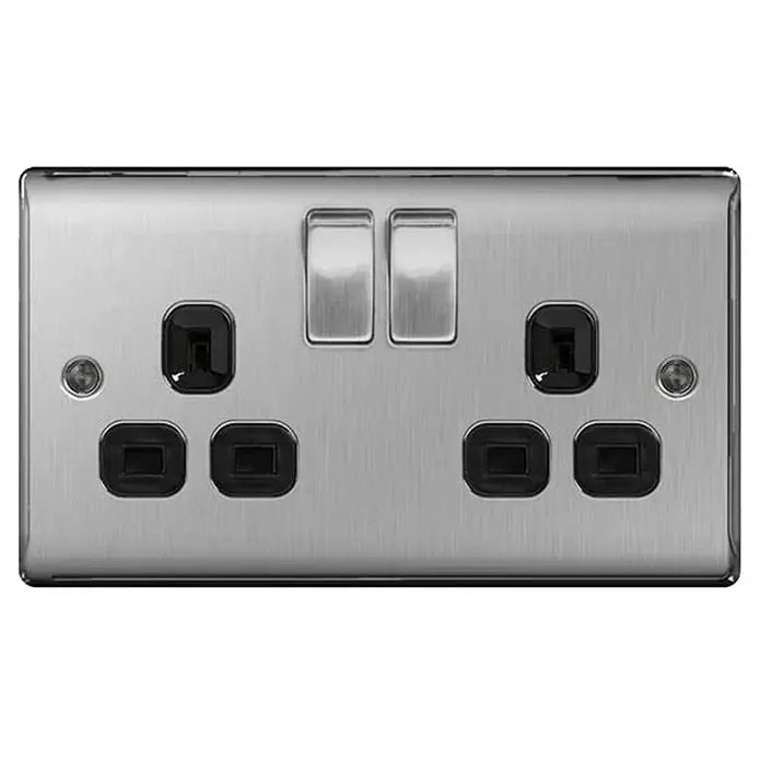 BG Nexus Brushed Steel Switches and Sockets with Black Inserts – Full Range BG Nexus