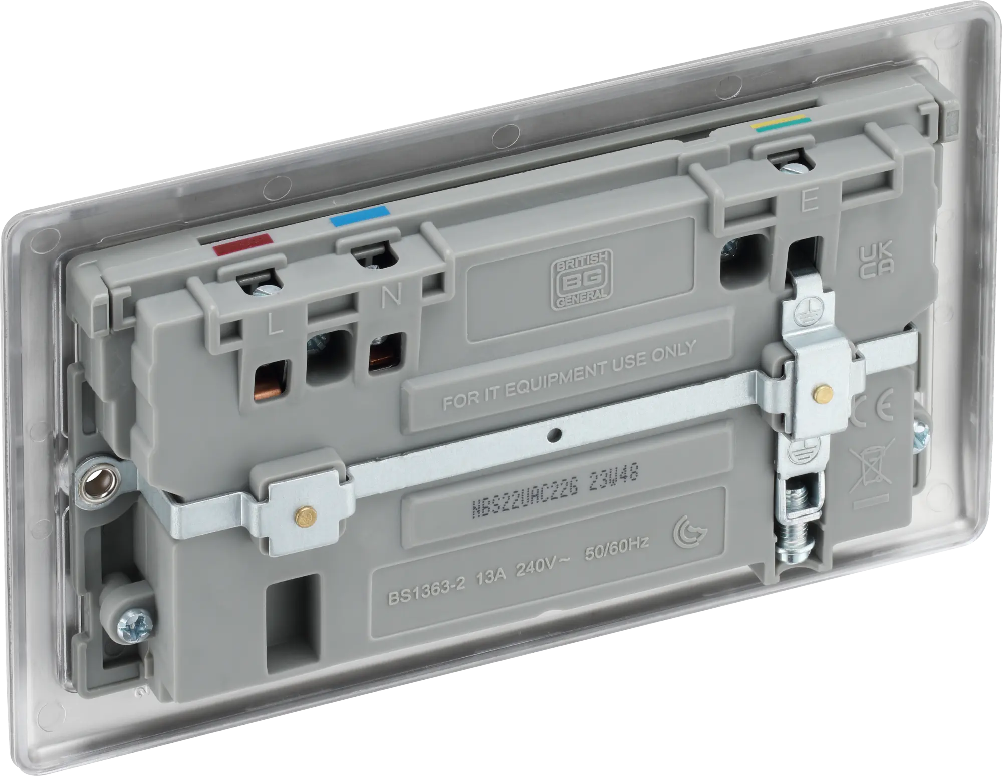 BG Nexus NBS22UAC22G Brushed Steel Double Socket with USB 22W Type A & Type C USB BG Nexus
