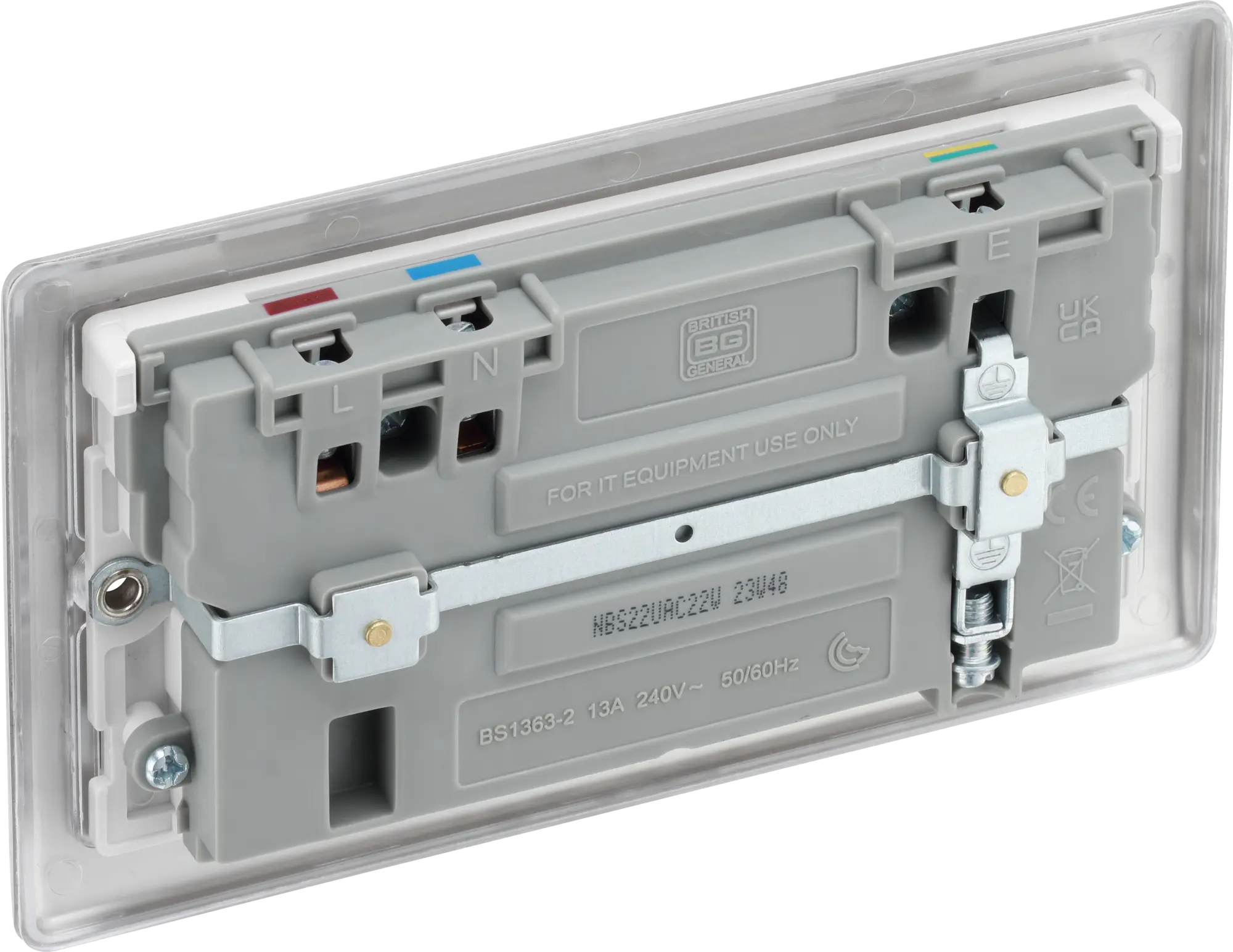 BG Nexus Metal USB USBC 22W Double Socket in Brushed Steel with White Inserts NBS22UAC22W BG Nexus