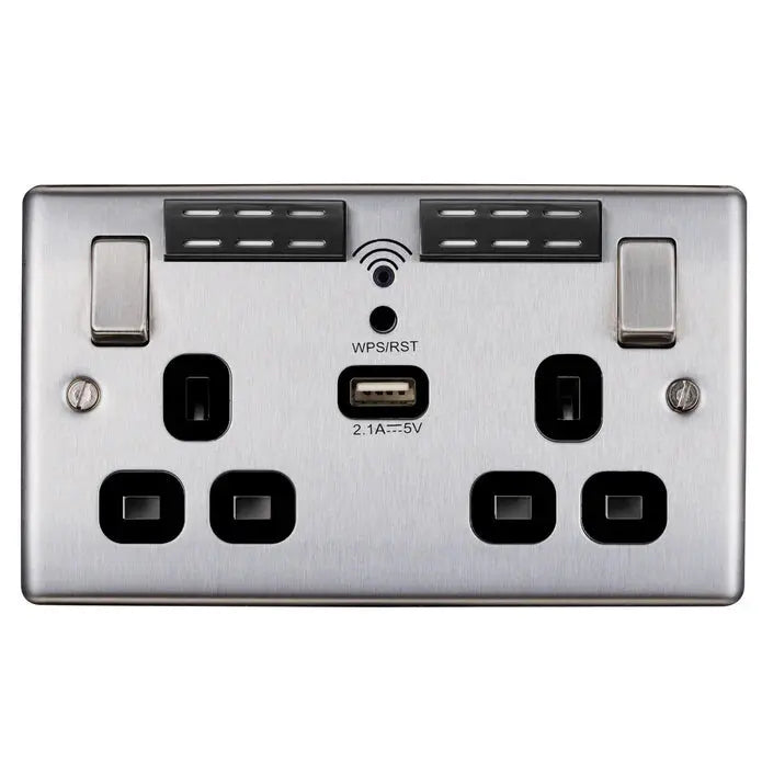 BG Nexus Brushed Steel Switches and Sockets with Black Inserts – Full Range BG Nexus
