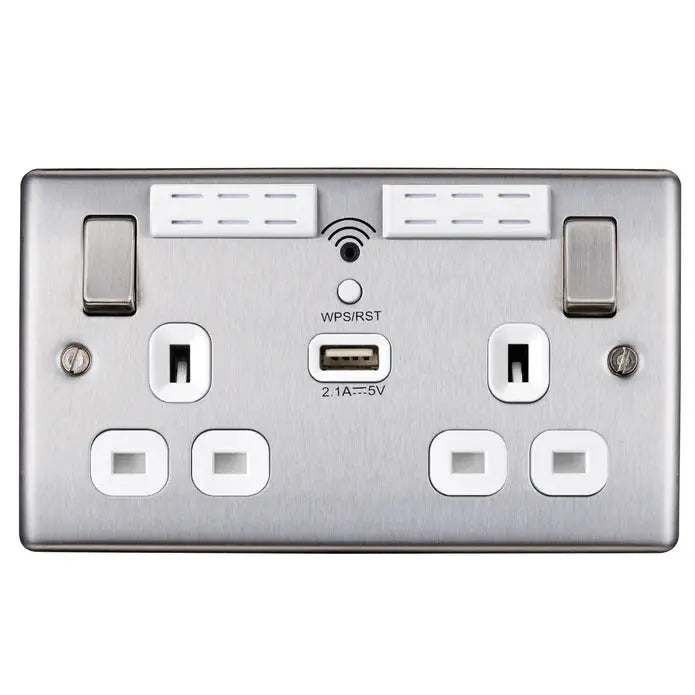 BG Nexus Brushed Steel Switches and Sockets with White Inserts – Full Range BG Nexus
