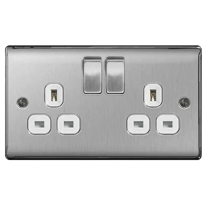 BG Nexus Brushed Steel Switches and Sockets with White Inserts – Full Range BG Nexus