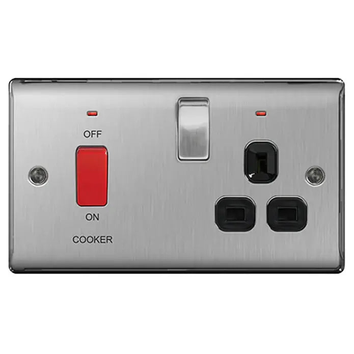 BG Nexus Brushed Steel Switches and Sockets with Black Inserts – Full Range BG Nexus