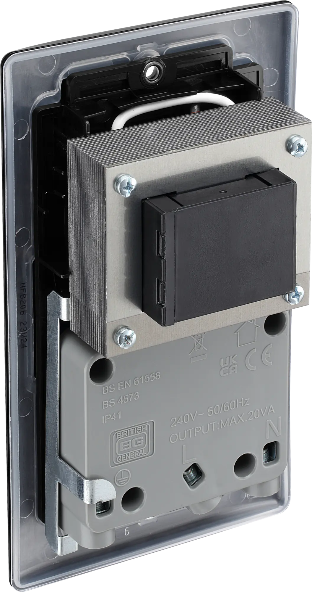 BG Nexus Metal Dual Voltage Shaver Socket in Matt Black with Black Inserts BG Nexus