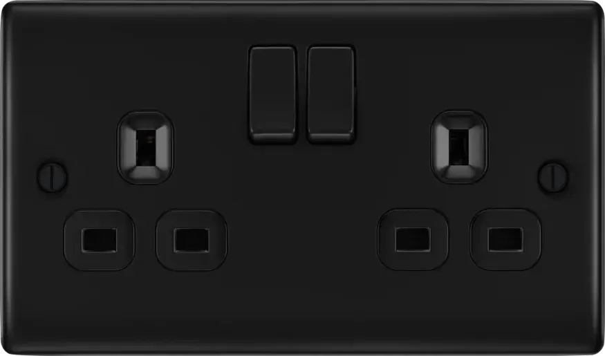BG Nexus Metal Matt Black Double Socket 2 Gang 13A Double Pole Switched Socket - NFB22B BG Nexus