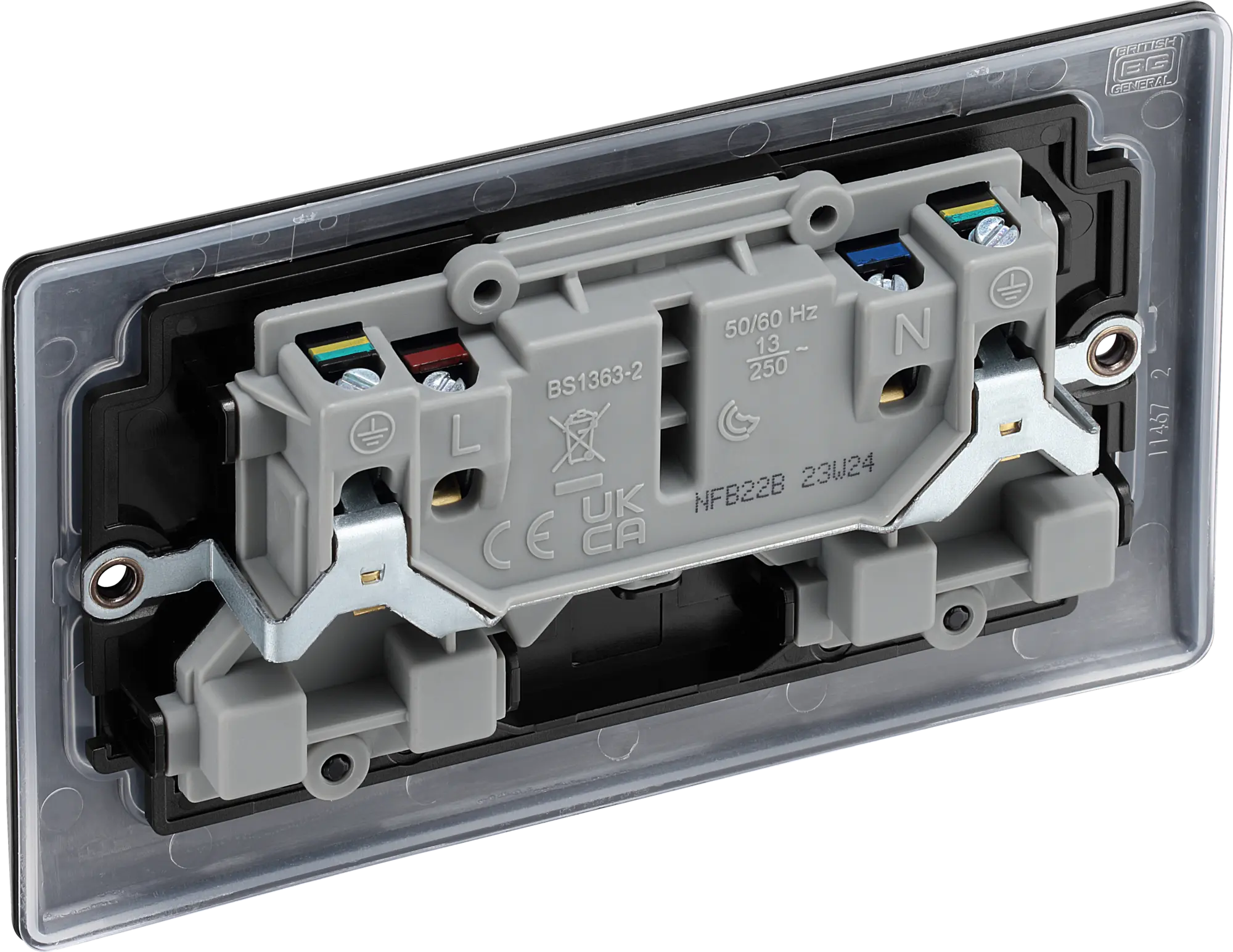 BG Nexus Metal Matt Black Double Socket 2 Gang 13A Double Pole Switched Socket - NFB22B BG Nexus