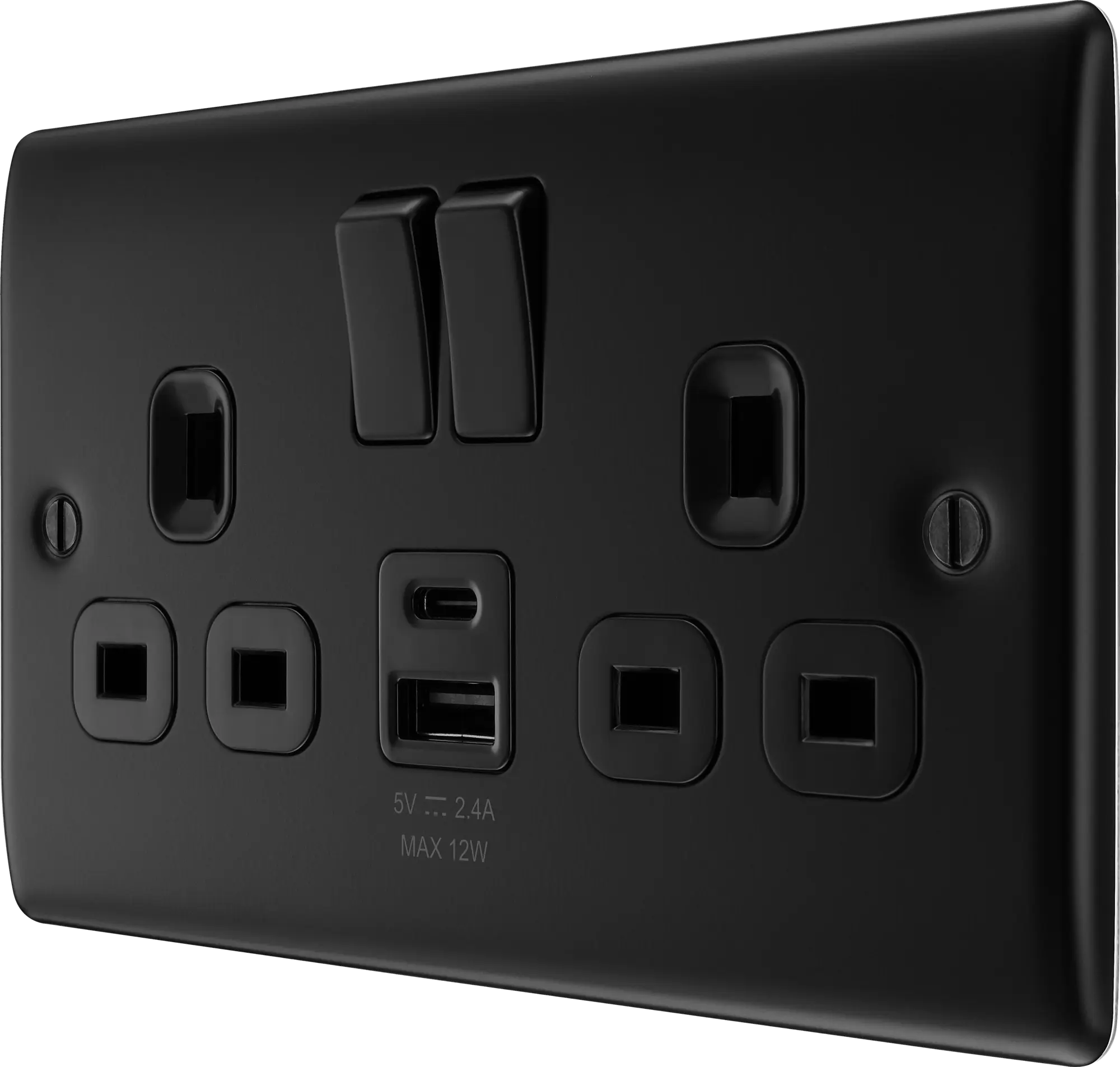 BG Nexus Metal USB USBC 12W Double Socket in Matt Black NFB22UAC12B BG Nexus