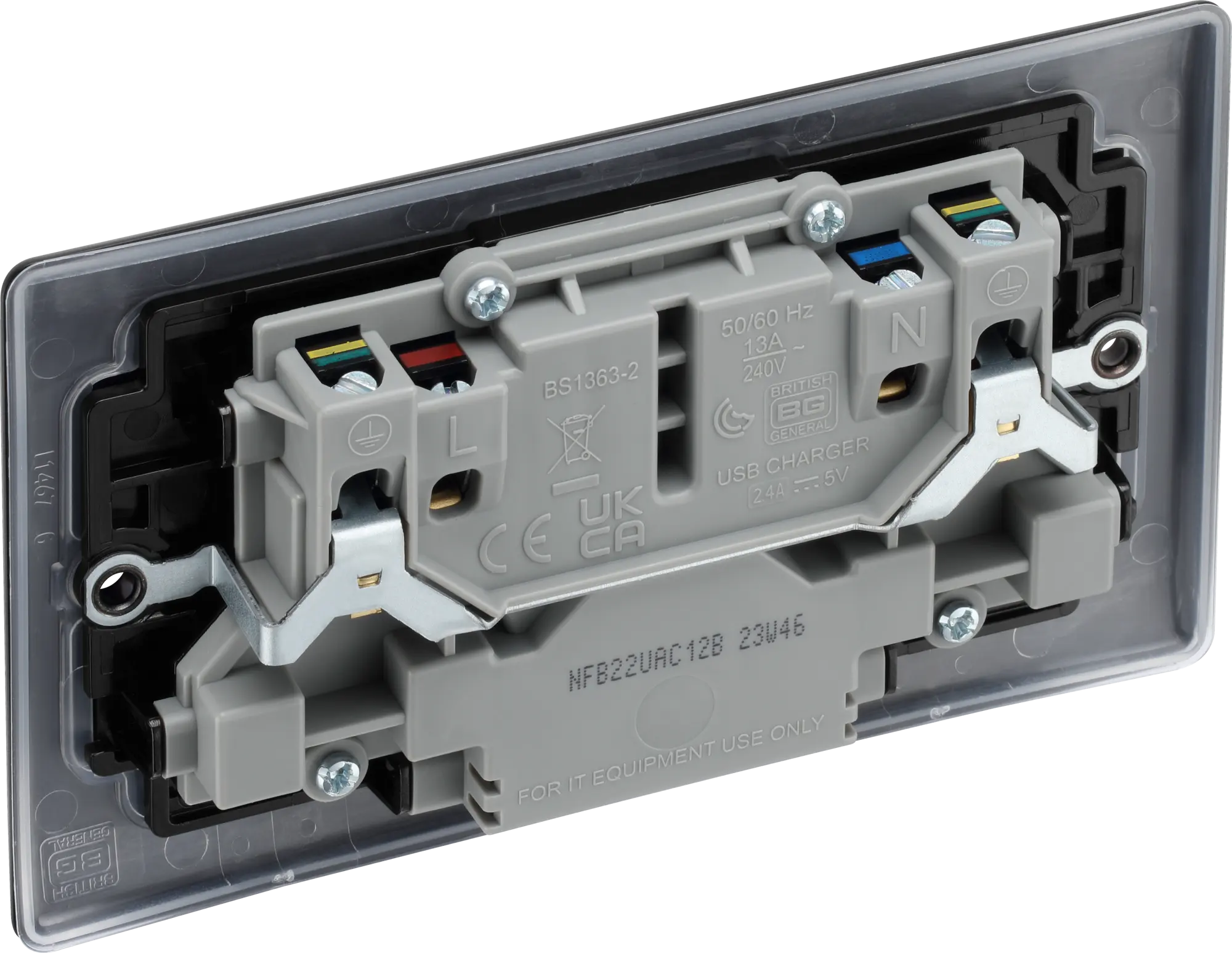 BG Nexus Metal USB USBC 12W Double Socket in Matt Black NFB22UAC12B BG Nexus