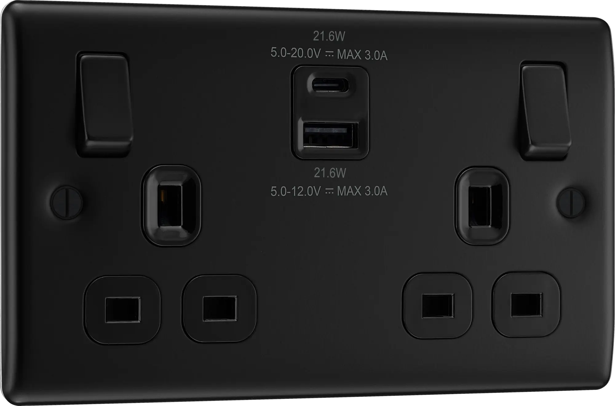 BG Nexus Metal USB USBC 22W Double Socket in Matt Black NFB22UAC22B BG Nexus