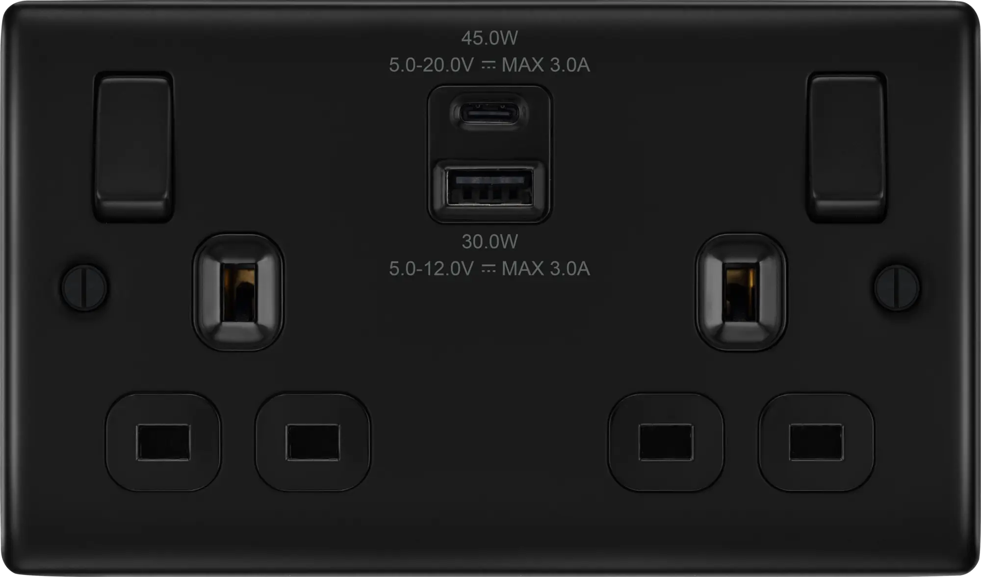 BG Nexus Metal USB USBC 45W Double Socket in Matt Black NFB22UAC45B BG Nexus