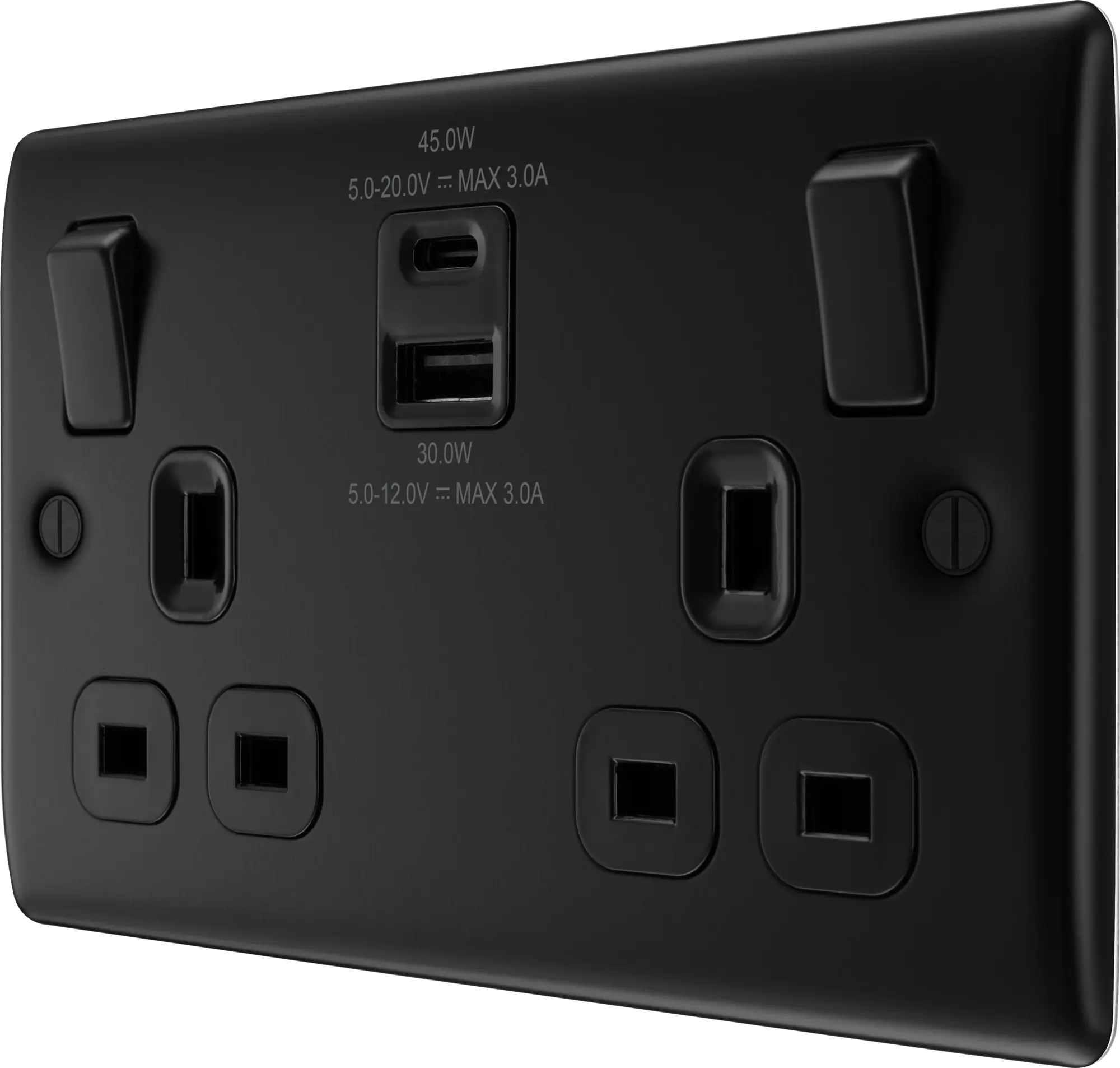BG Nexus Metal USB USBC 45W Double Socket in Matt Black NFB22UAC45B BG Nexus
