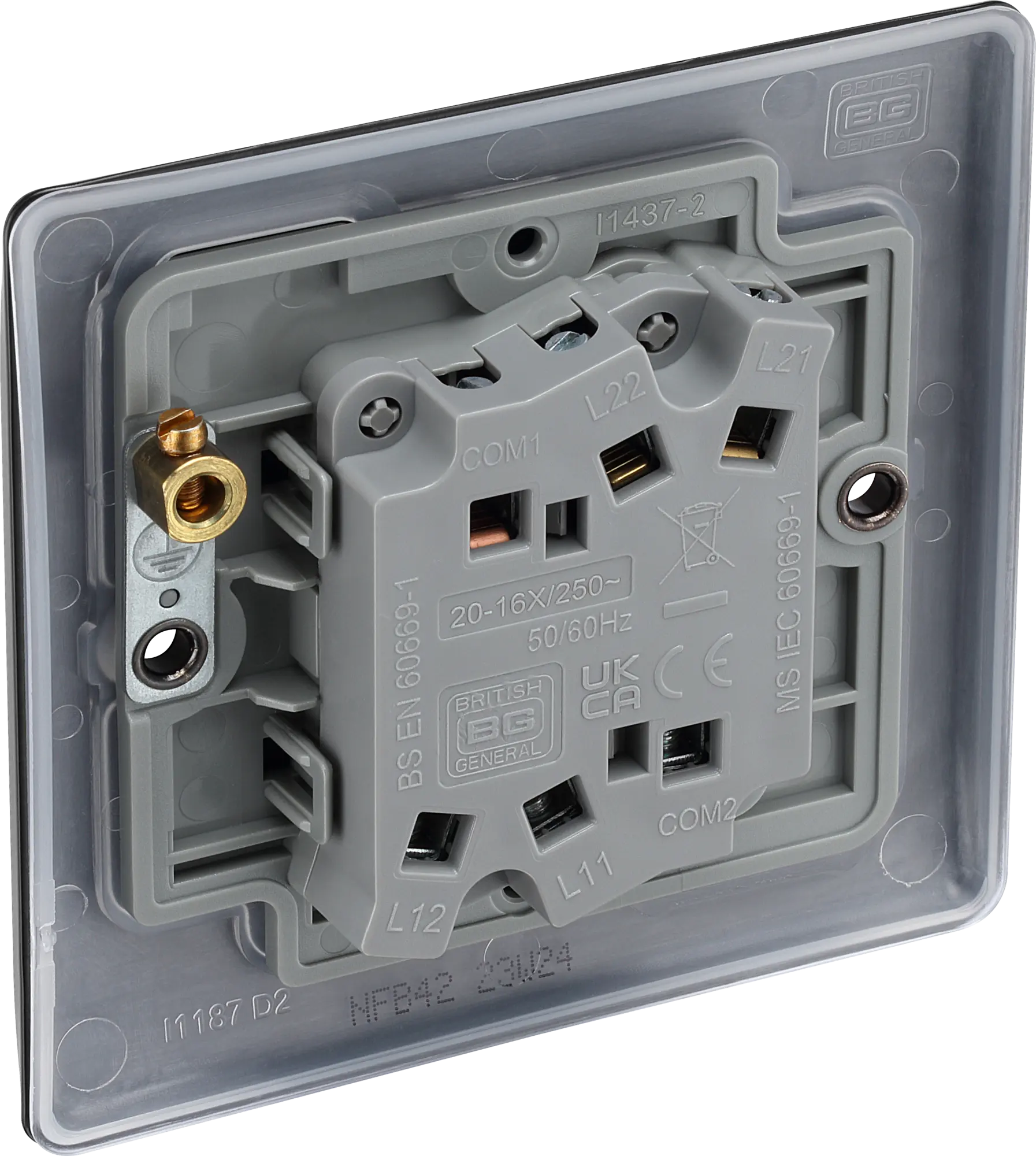 BG Nexus Metal Matt Black 2 Gang 20A 16AX 2 Way Plate Switch - NFB42 BG Nexus