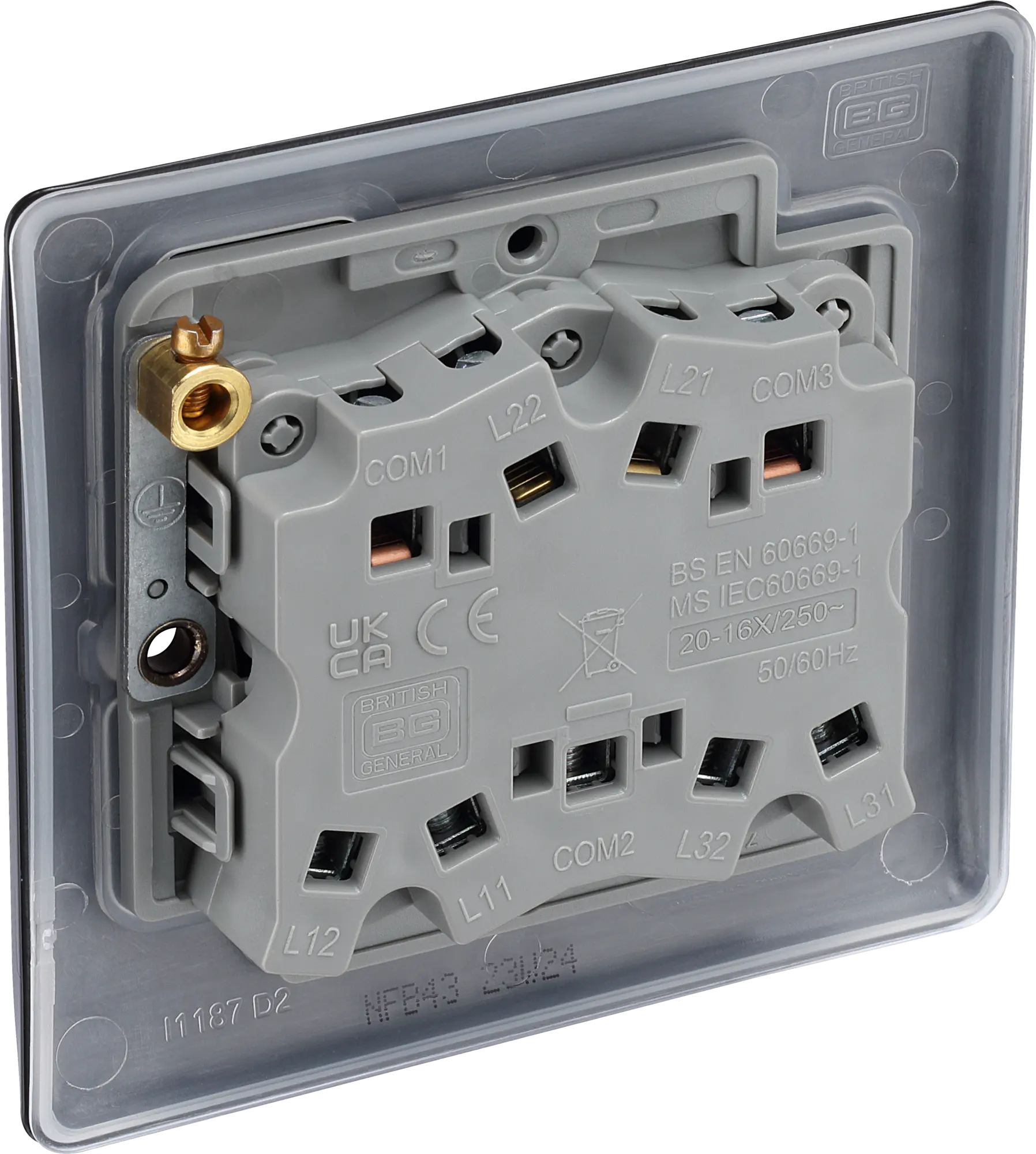 BG Nexus Metal Matt Black 3 Gang 20A 16AX 2 Way Plate Switch -NFB43 BG Nexus