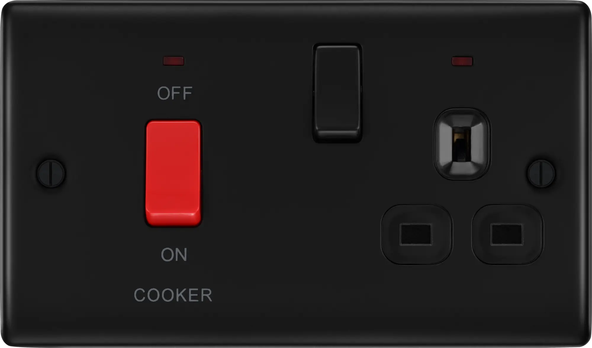 BG Nexus Metal 45 Amp DP Cooker Switch with Socket & Neon in Matt Black with Black Inserts BG Nexus