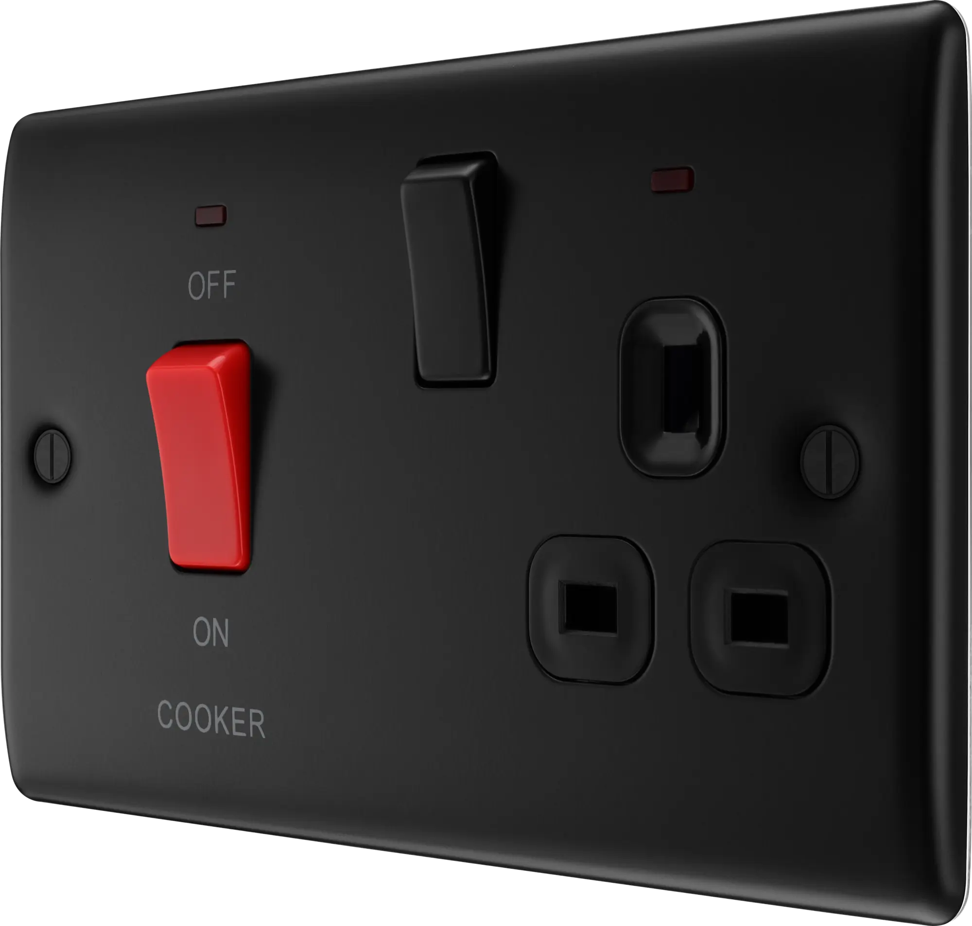 BG Nexus Metal 45 Amp DP Cooker Switch with Socket & Neon in Matt Black with Black Inserts BG Nexus