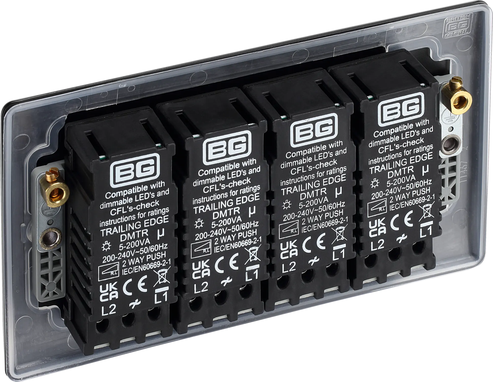 BG Nexus Metal 4 Gang Dimmer Switch in Matt Black BG Nexus