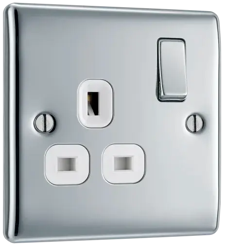 BG Nexus Metal Single Socket in Polished Chrome with White Inserts - NPC21W-01 BG (British General)