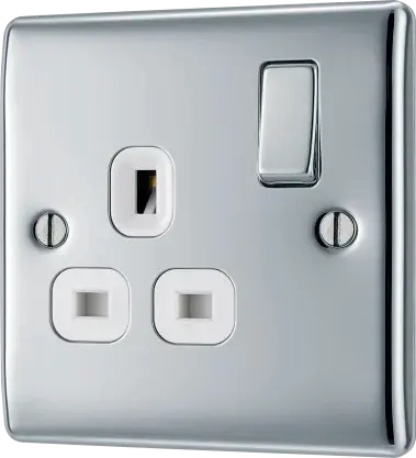 BG Nexus Metal Single Socket in Polished Chrome with White Inserts - NPC21W-01 BG (British General)