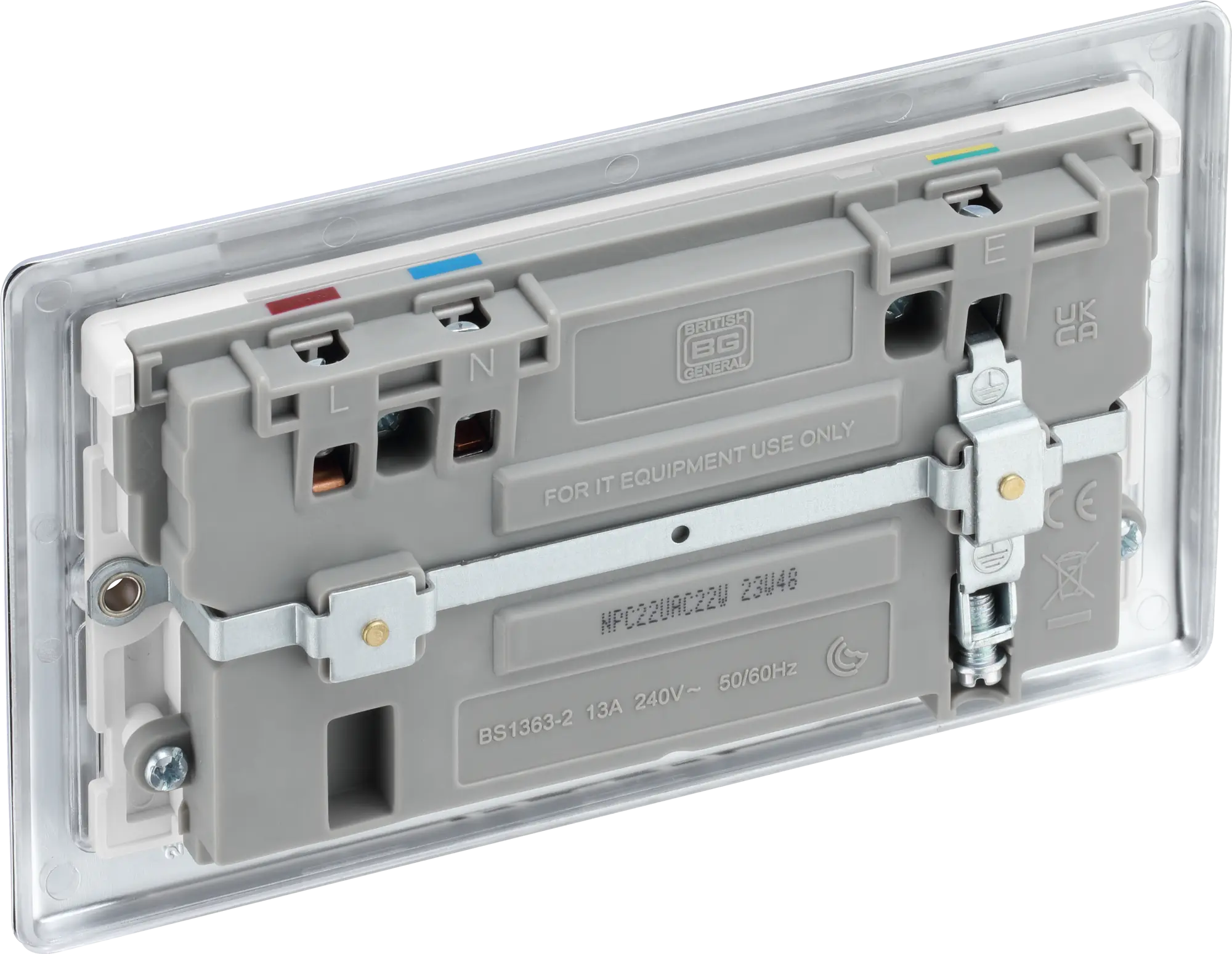 BG Nexus Metal USB USBC 22W Double Socket in Polished Chrome with White Inserts NPC22UAC22W BG Nexus