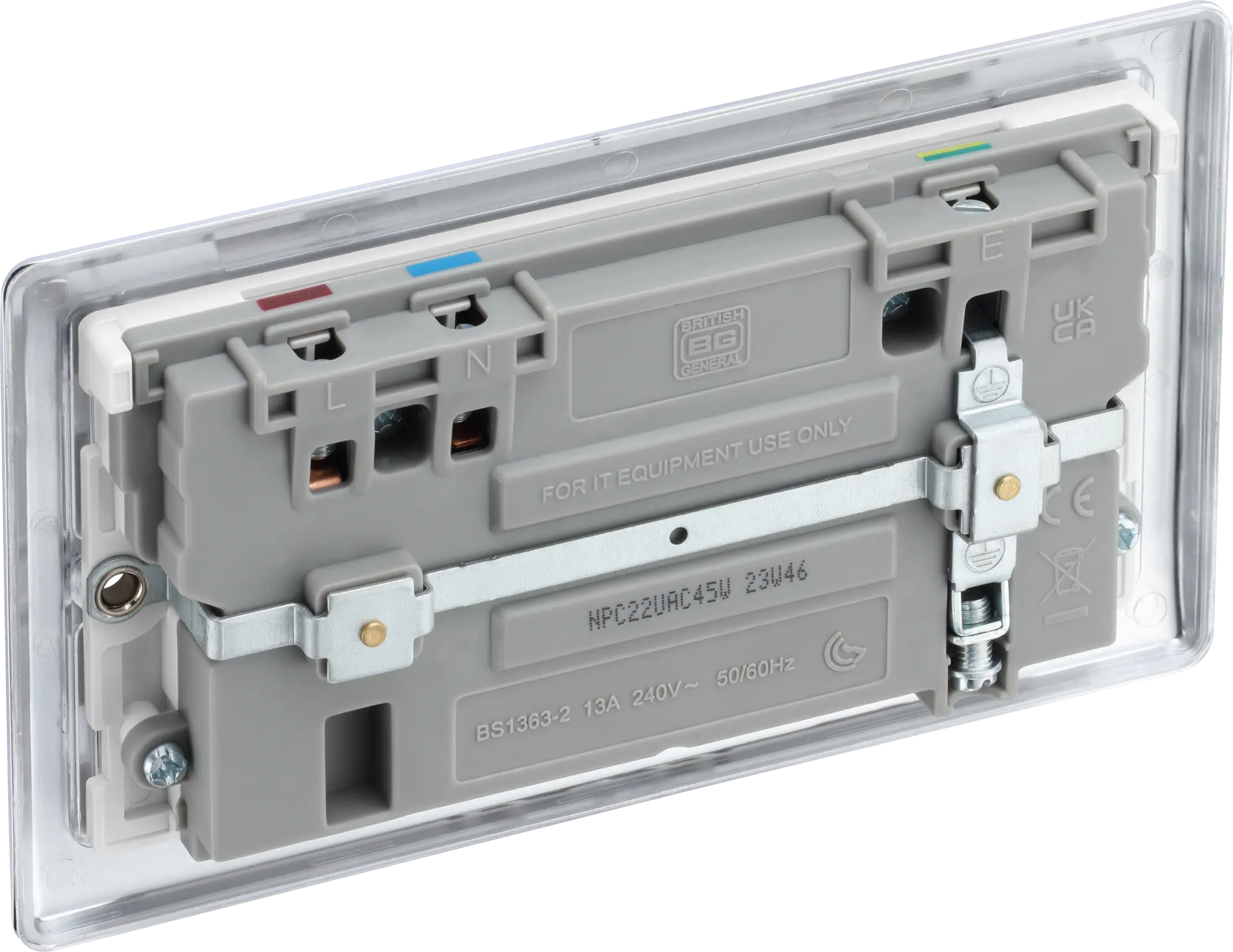 BG Nexus Metal USB USBC 45W Double Socket in Polished Chrome with White Inserts NPC22UAC45W BG Nexus