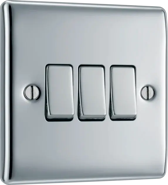 BG Nexus Metal 3 Gang Switch in Polished Chrome - NPC43-01 BG (British General)