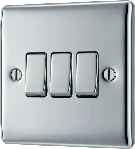 BG Nexus Metal 3 Gang Switch in Polished Chrome - NPC43-01 BG (British General)