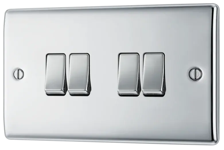 BG Nexus Metal 4 Gang Switch in Polished Chrome - NPC44-01 BG (British General)