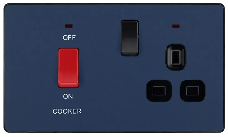 BG Evolve Matt Blue Screwless 45A DP Cooker Unit + Socket + Neon PCDDB70B BG (British General)