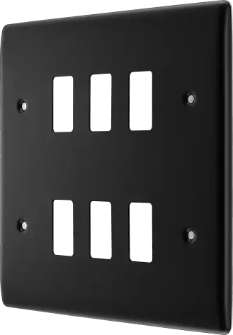BG RNFB6 Matt Black Steel 6 Gang Front Cover Plate BG Nexus