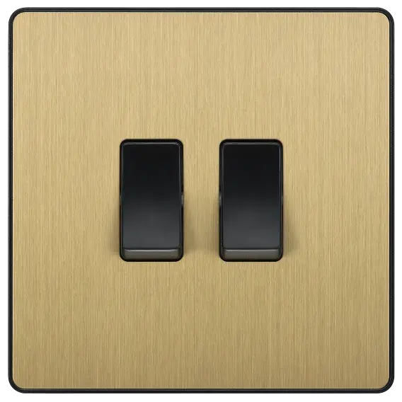 BG Evolve Satin Brass Screwless Double Light Switch PCDSB42B BG (British General)
