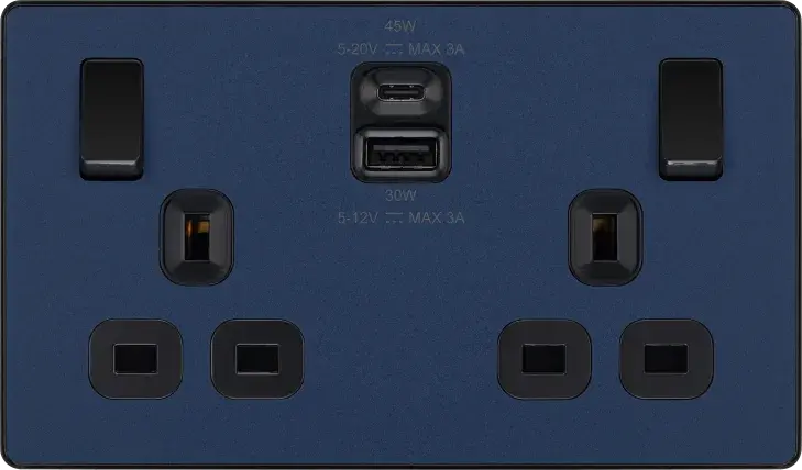 BG Evolve Matt Blue PCDDB22UAC45B USB Double Socket 45W Type A & C USB BG (British General)