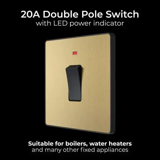 BG Evolve Satin Brass Screwless 20A Double Pole Switch + Neon PCDSB31B BG (British General)