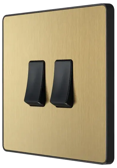 BG Evolve Satin Brass Screwless Double Light Switch PCDSB42B BG (British General)